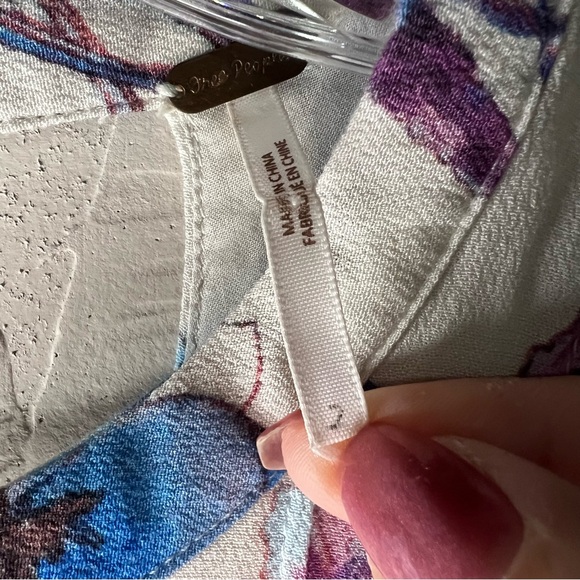 Free People Teagan Floral Blue Purple Boho Double V Cutout Mini Dress - Picture 10 of 14